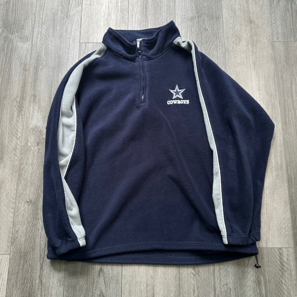 Y2K Dallas Cowboys Navy Fleece 1/4 Zip Pullover Jacket 2XL drawstring